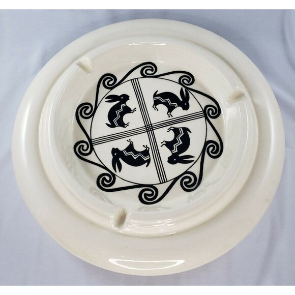 Native American Acoma Pottery Aragon Rabbit Sun Ashtray New Mexico - Picture 2 of 7